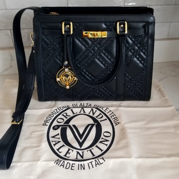 SOLD! NWT VALENTINO ORLANDI Black Leather Quilted Front Satchel Crossbody bag - Picture 3 of 15